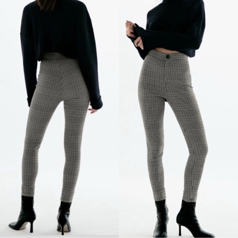 Zara Black & White Houndstooth Skinny Pants